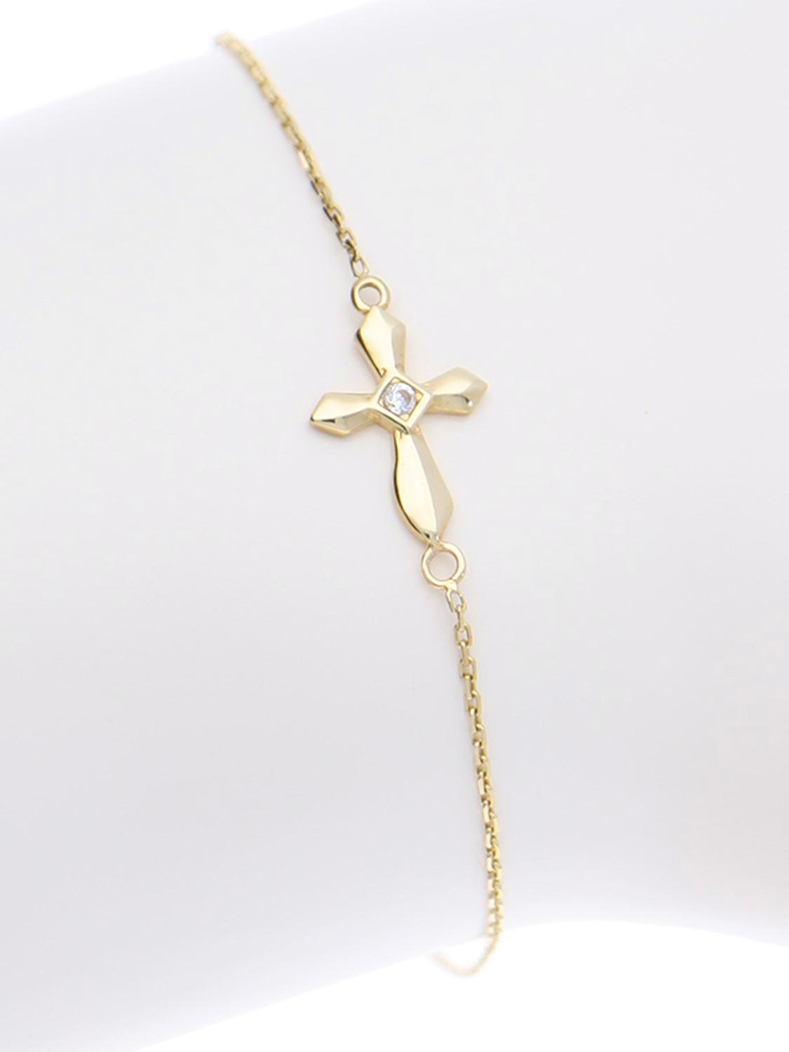 Armkette aus echtem Gelbgold mit Kreuzanhänger - Faith | Produktansicht