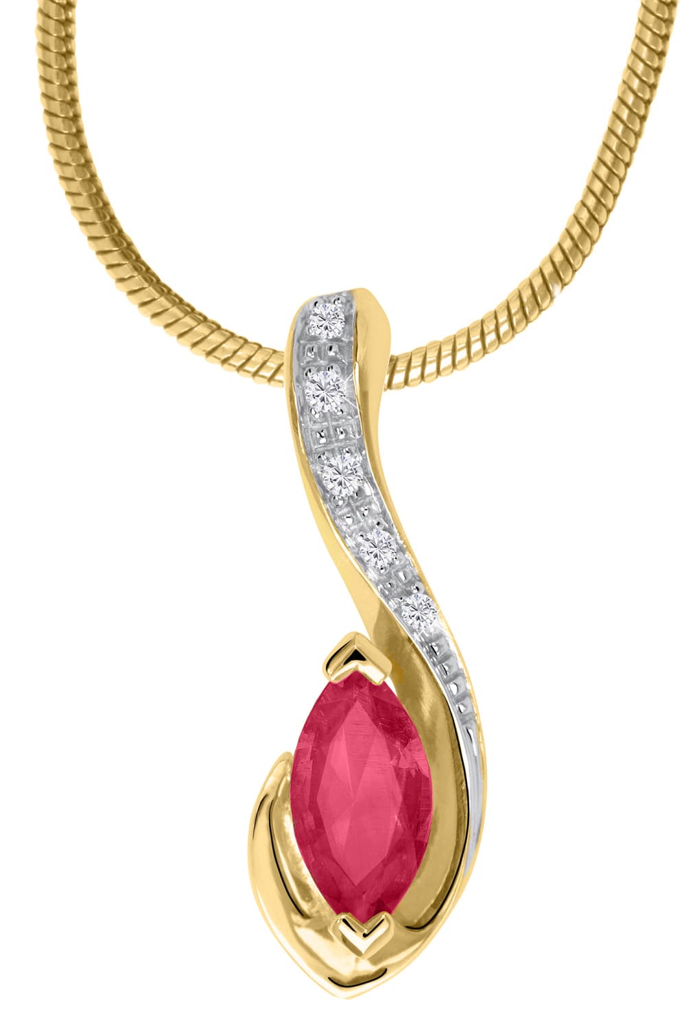 Damenanhänger aus echtem Gelbgold mit Diamant & Rubin Edelsteinen - Eunundi | Detailansicht
