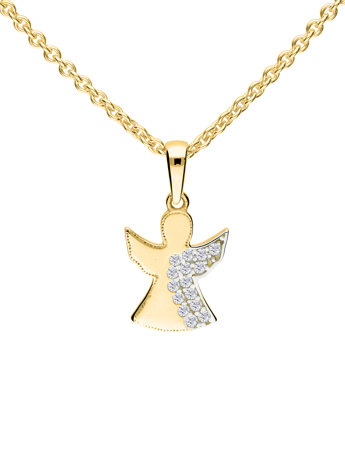 Halskette & Anhänger für Mädchen aus echtem Gelbgold mit Zirkonia - Sweet Angel | Produktansicht