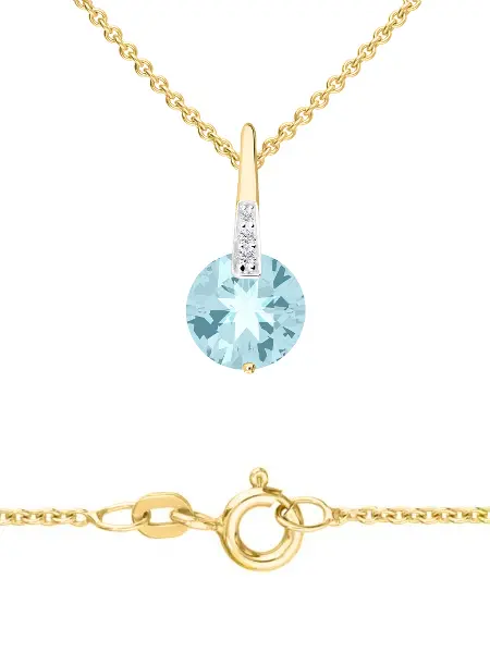 Schmuckset aus Halskette mit Anhänger aus echtem Gelbgold mit Blautopas Edelstein - Kaydence | Detailansicht