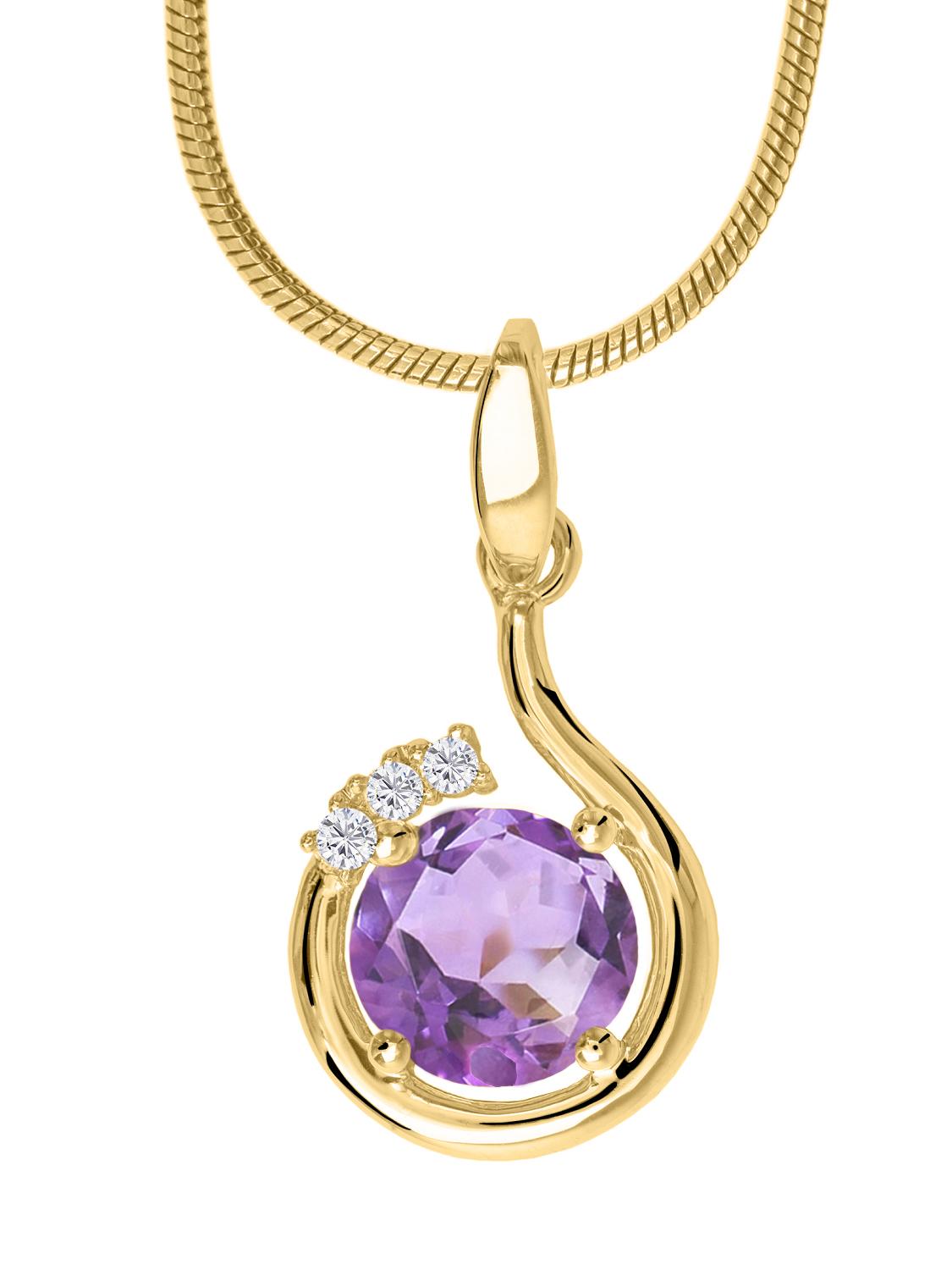 Damenanhänger aus echtem Gelbgold mit weißen Zirkonia & Amethyst Edelstein - Sala | Detailansicht