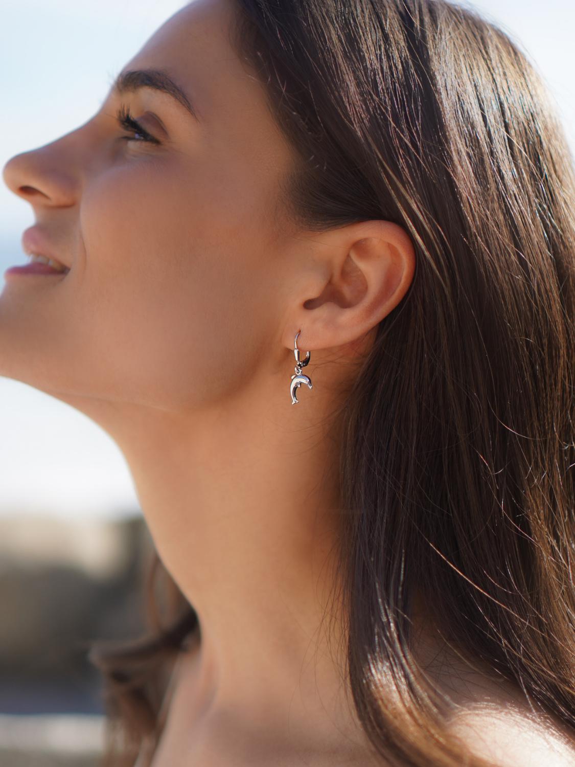 Ohrringe hängend Damen & Mädchen Silber 925 ohne Stein Delfin | Delfino