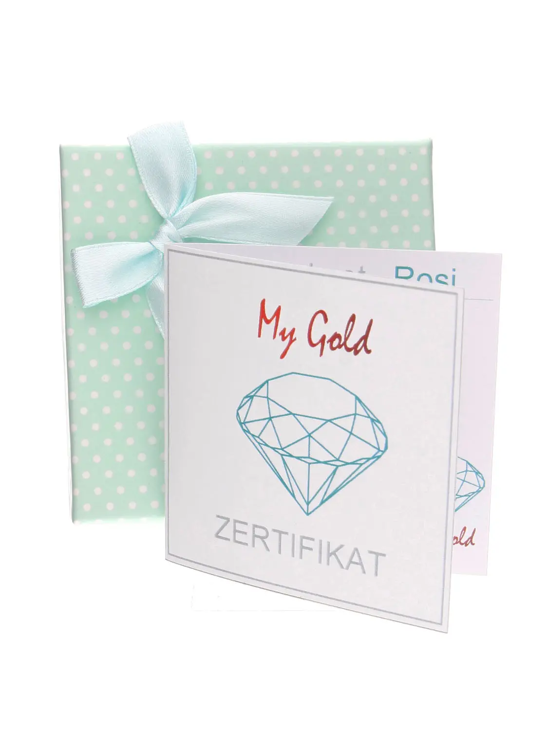 Zertifikat mit grüner Geschenkschachtel mit schöner Satinschleife | Verpackung