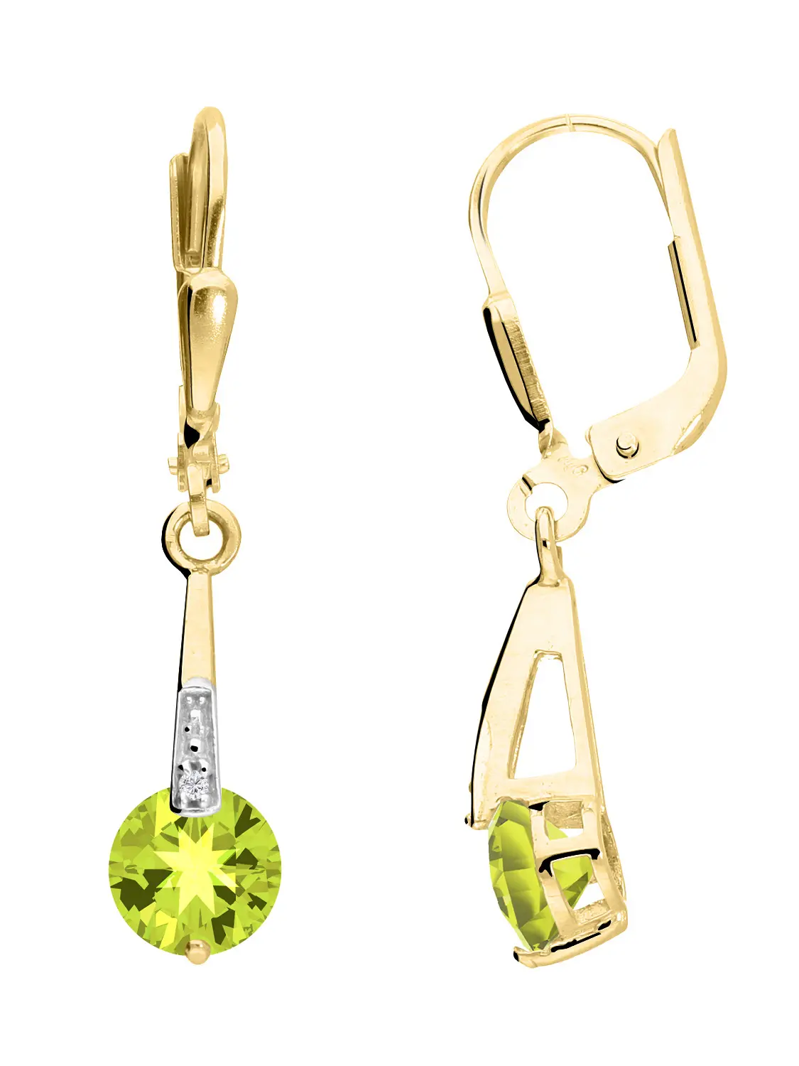 Damenohrringe aus echtem Gelbgold mit Peridot Edelsteinen - Kaydence | Seitenansicht