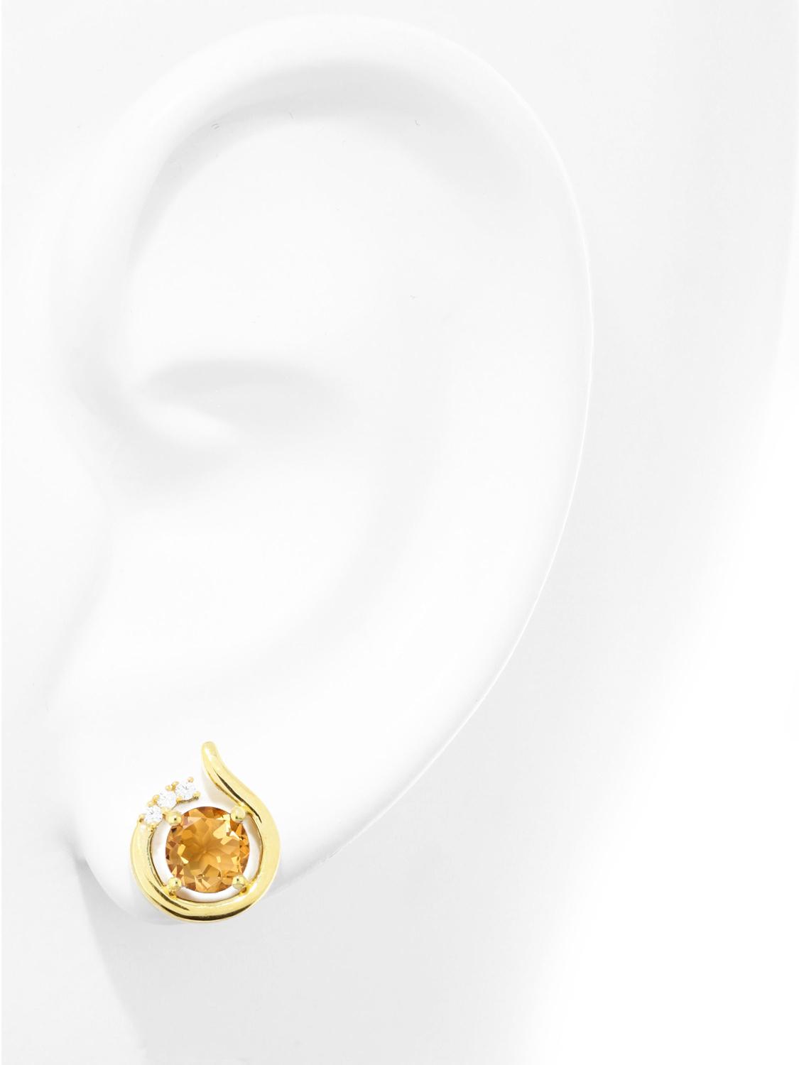 Damenohrringe aus echtem Gelbgold mit Diamant & Citrin Edelsteinen - Sala | Büstenansicht
