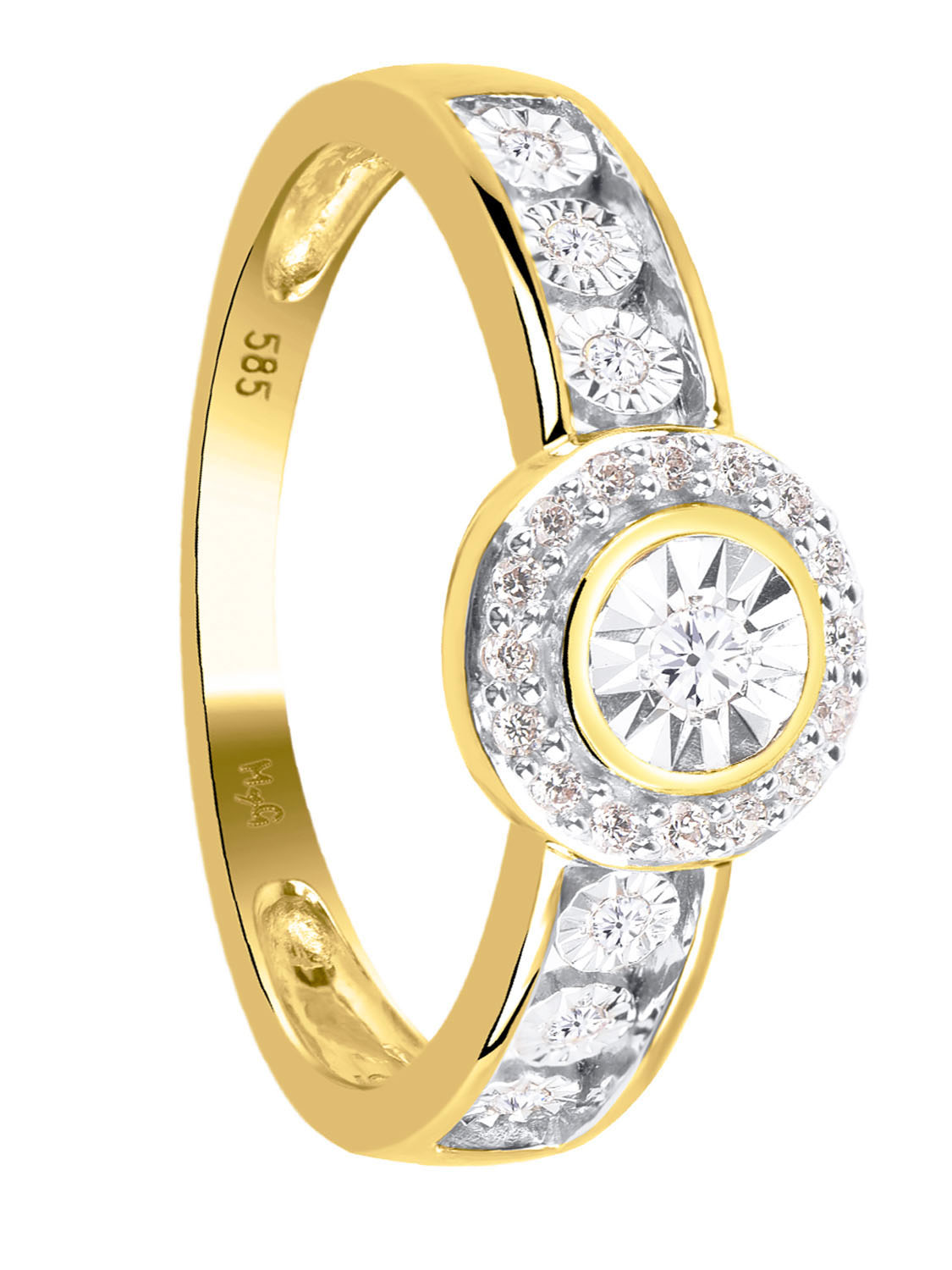 Ring aus echtem Gelbgold mit Diamant - Jana | Seitenansicht
