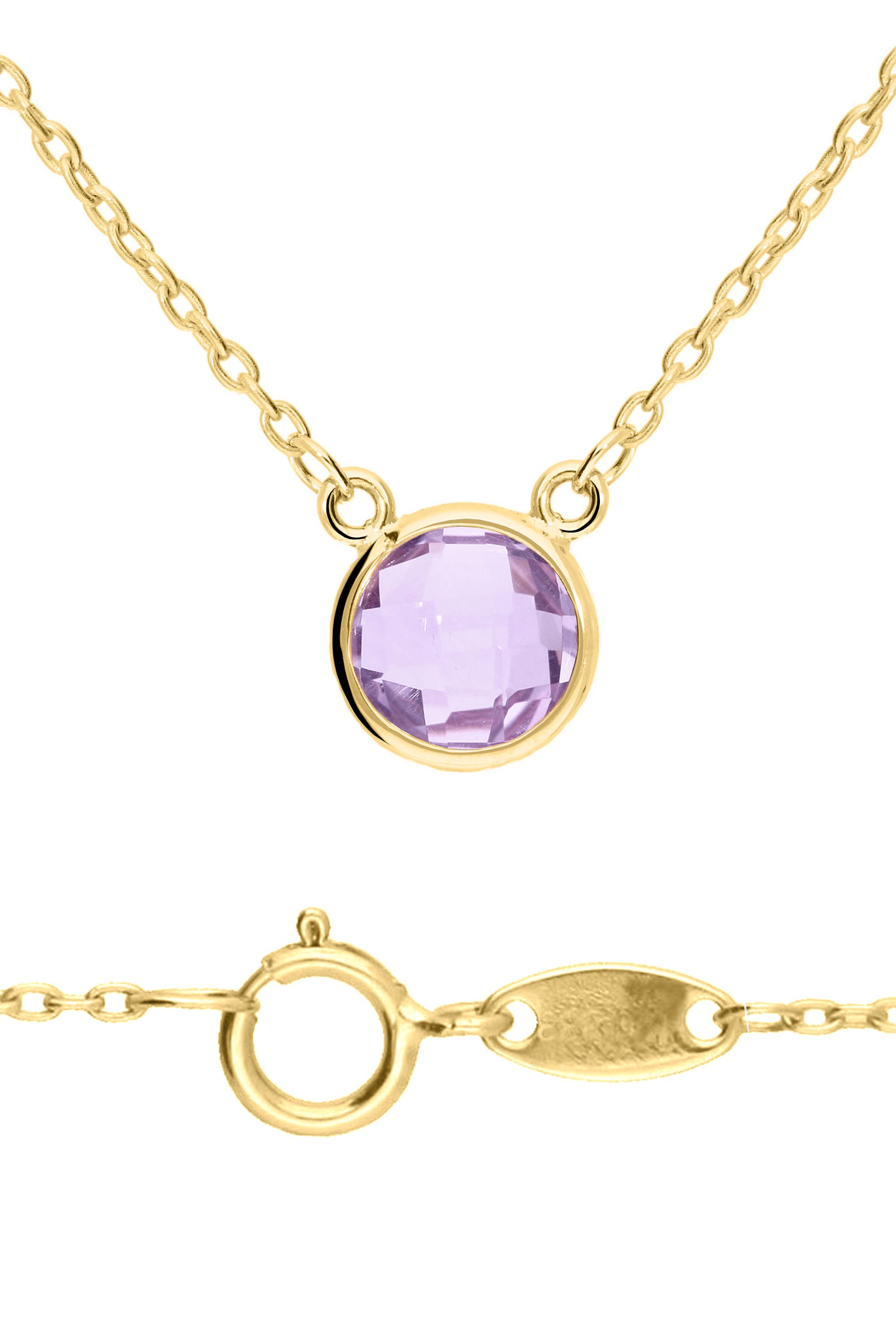 Halskette aus echtem Gelbgold mit Amethyst Edelstein - Emmanuelle | Detailansicht mit Verschluss