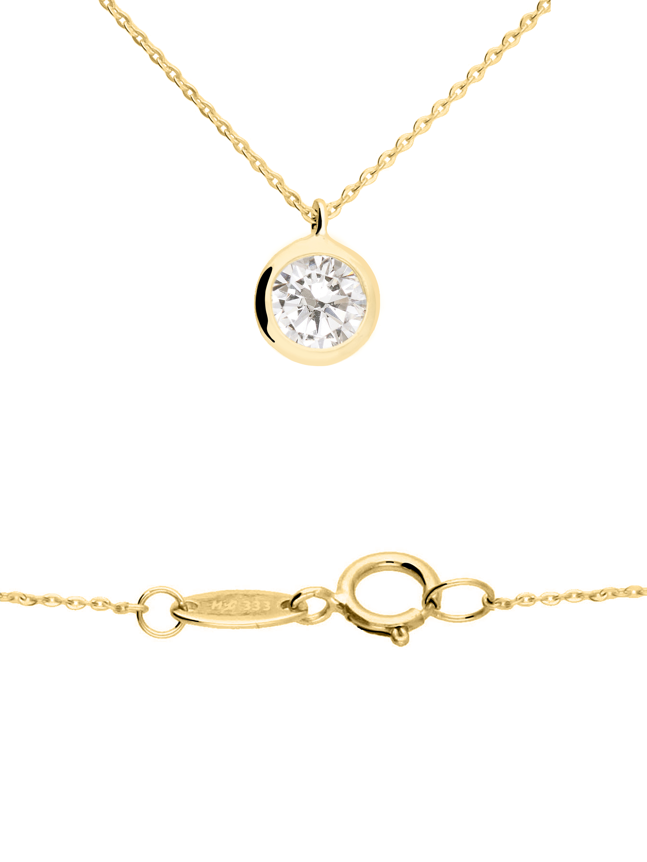 Halskette mit Anhänger für Damen aus echtem Gelbgold mit Zirkonia | Detailansicht