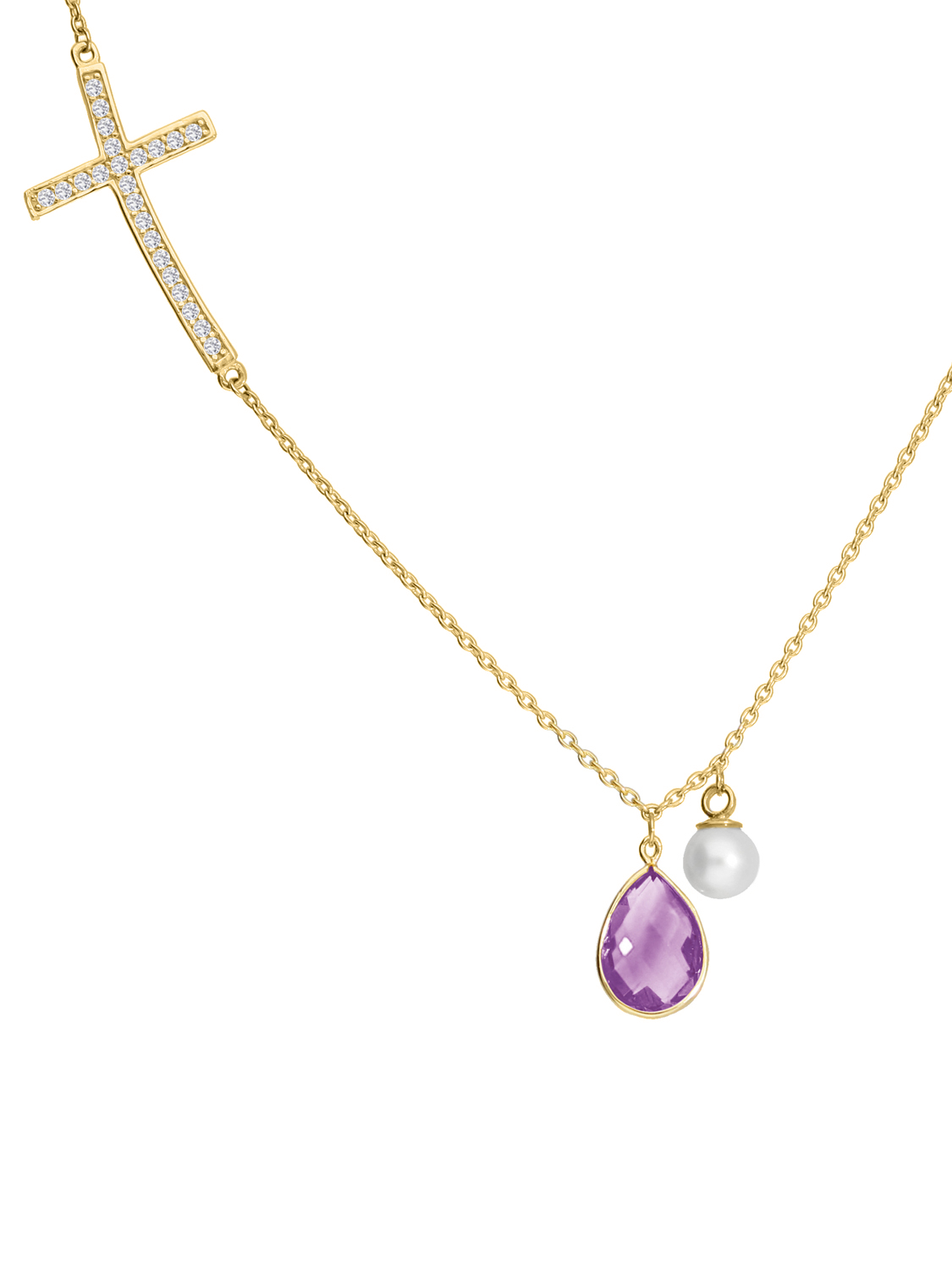 Damenhalskette aus echtem Gelbgold mit Zirkonia & Amethyst Edelstein - Daisy | Produktansicht