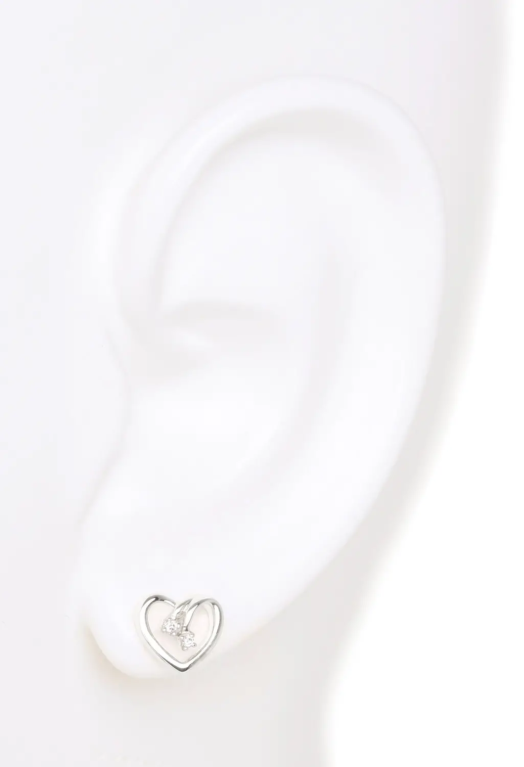 Damenohrringe aus echtem Weißgold mit Diamant - Heartbeater | Büstenansicht