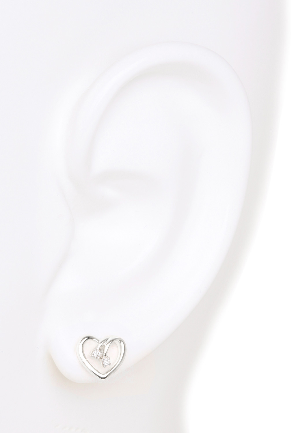 Damenohrringe aus echtem Weißgold mit Diamant - Heartbeater | Büstenansicht