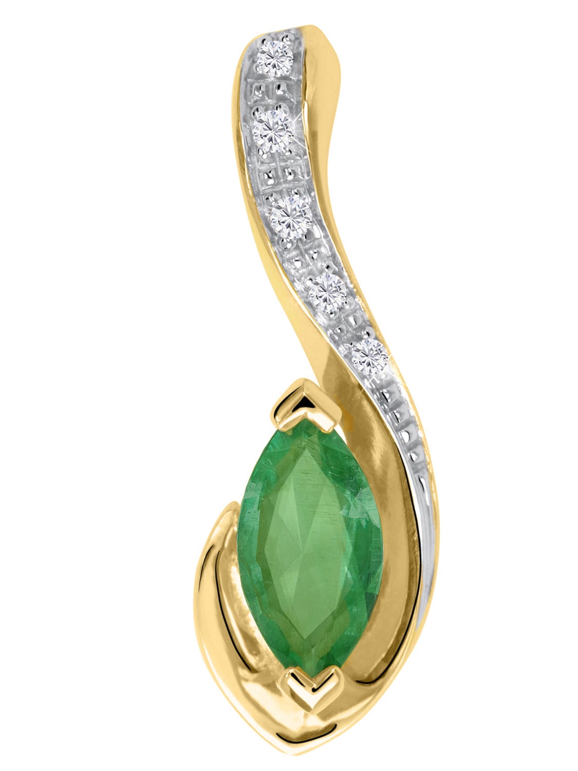 Damenanhänger aus echtem Gelbgold mit Diamant & Smaragd Edelsteinen - Eunundi | Produktansicht