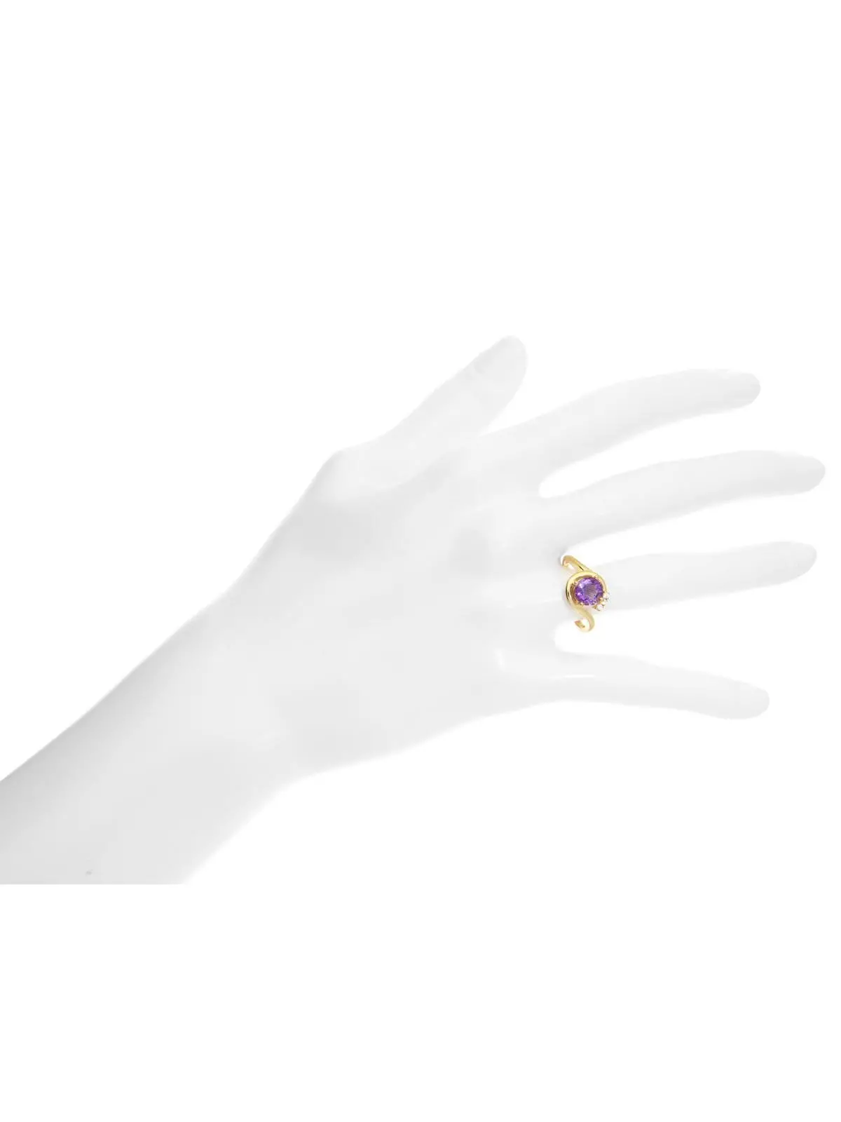 Damenring aus echtem Gelbgold mit weißen Zirkonia & Amethyst Edelstein - Sala | Büstenansicht