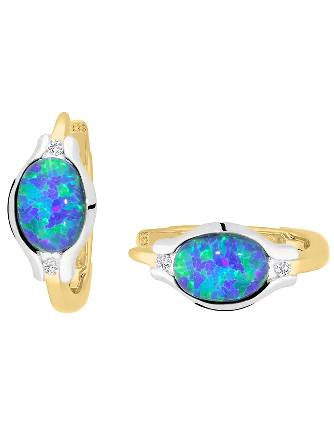 Athene - Damen Ohrringe Gold 375 Opal Diamant Edelsteinohrringe - 0,015ct.
