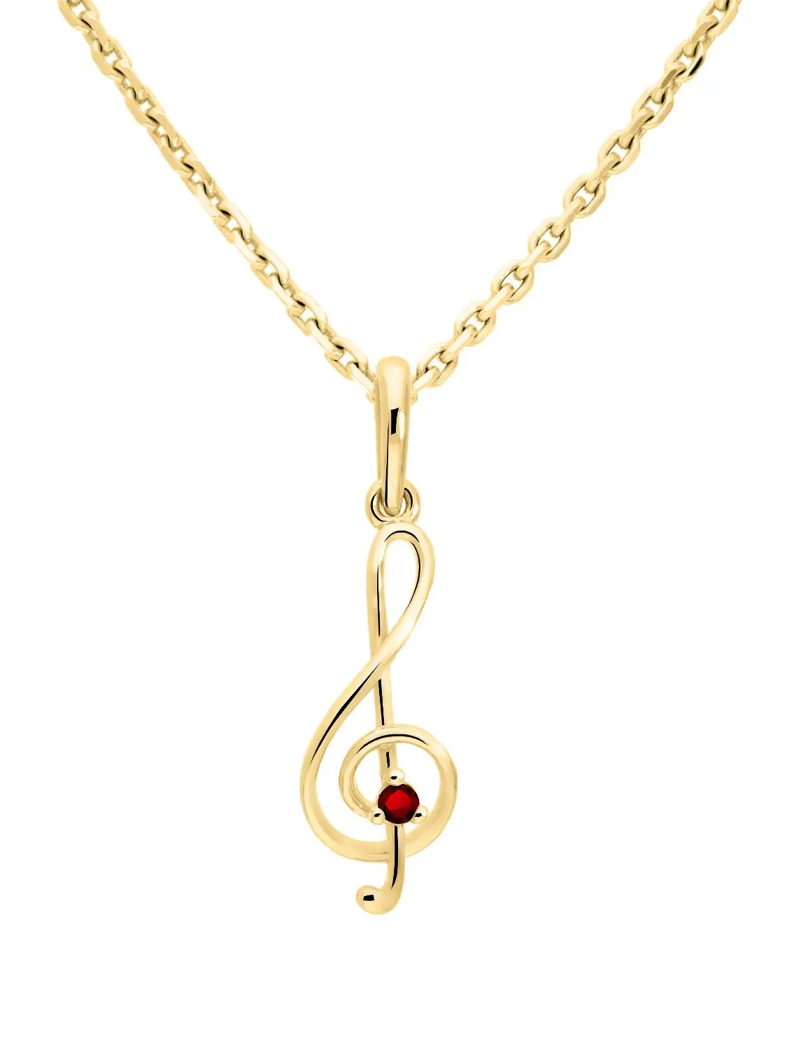 Melody - Damen Kettenanhänger Notenschlüssel 585 Gold mit Granat