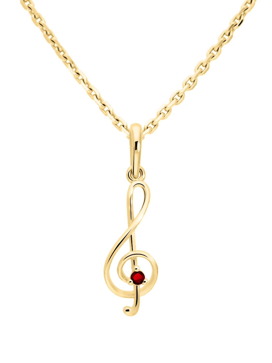 Melody - Damen Kettenanhänger Notenschlüssel 585 Gold mit Granat