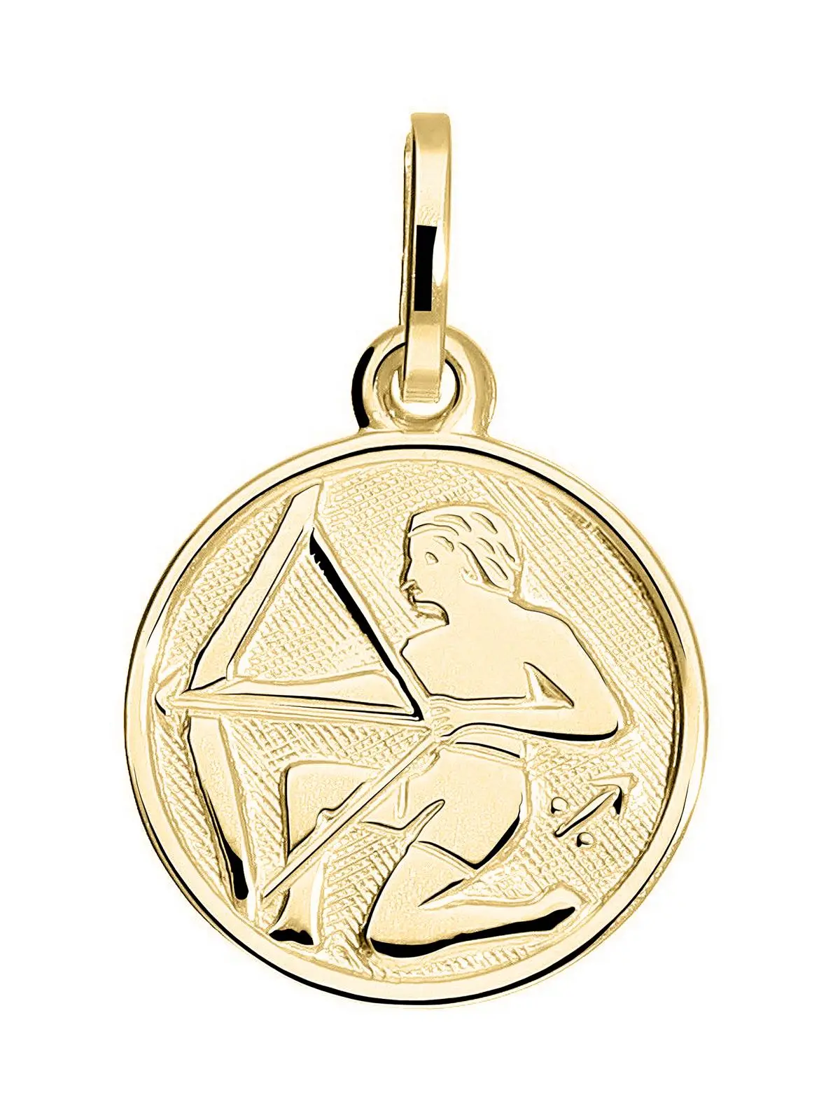 Unisexanhänger aus echtem Gelbgold Sternezeichen Schütze - Zodiac Round | Produktansicht