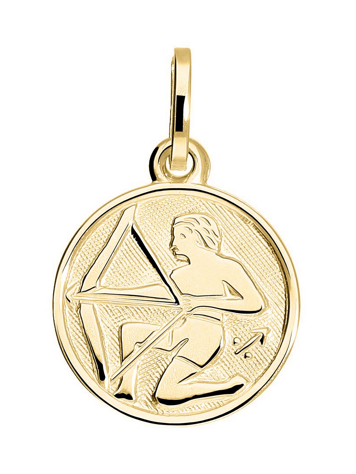 Unisexanhänger aus echtem Gelbgold Sternezeichen Schütze - Zodiac Round | Produktansicht