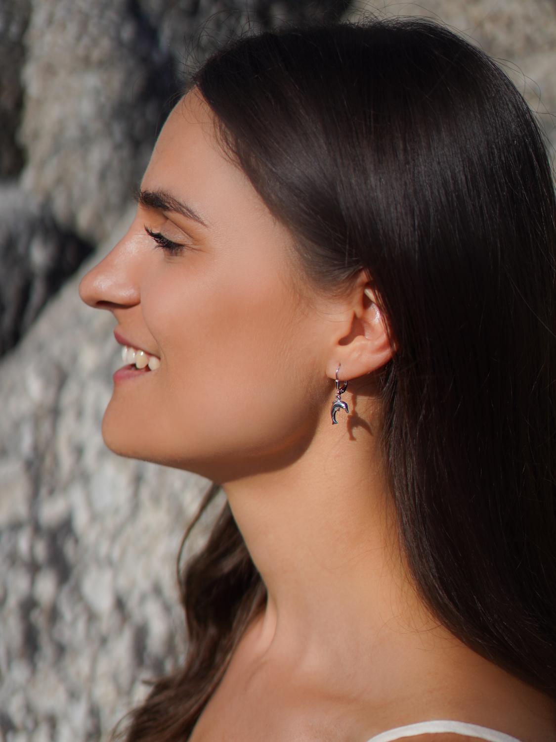 Ohrringe hängend Damen & Mädchen Silber 925 ohne Stein Delfin | Delfino