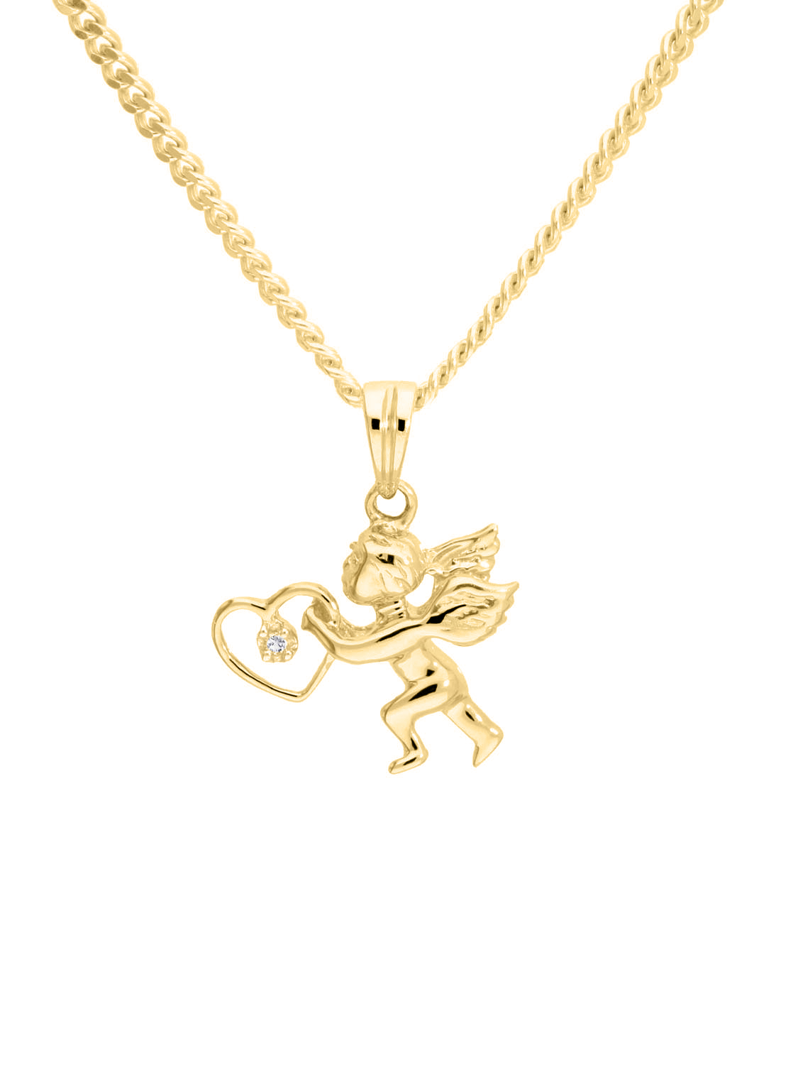 Süßer Herzanhänger & Liebesgott 585 Gold Mit Diamant Für Damen - Amor