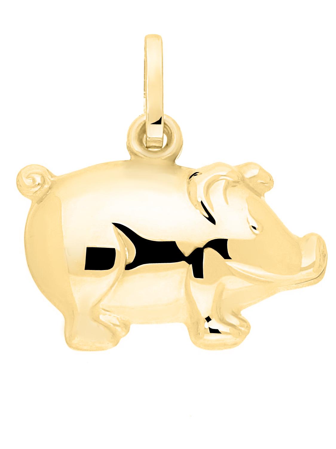 Piggy | 3D Motivanhänger aus echtem Gelbgold | Ansicht 1 Piggy | 3D Motivanhänger aus echtem Gelbgold | Ansicht 1