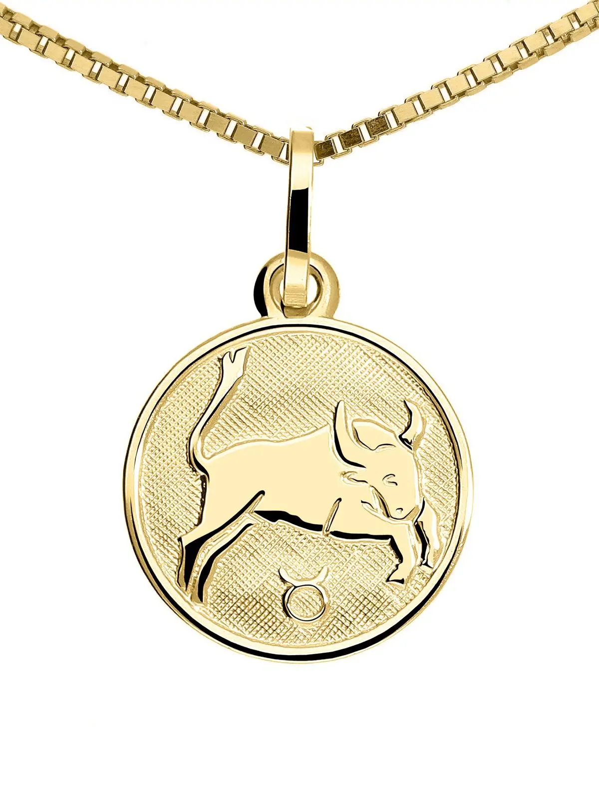 Unisexanhänger aus echtem Gelbgold Sternezeichen Stier - Zodiac Round | Detailansicht