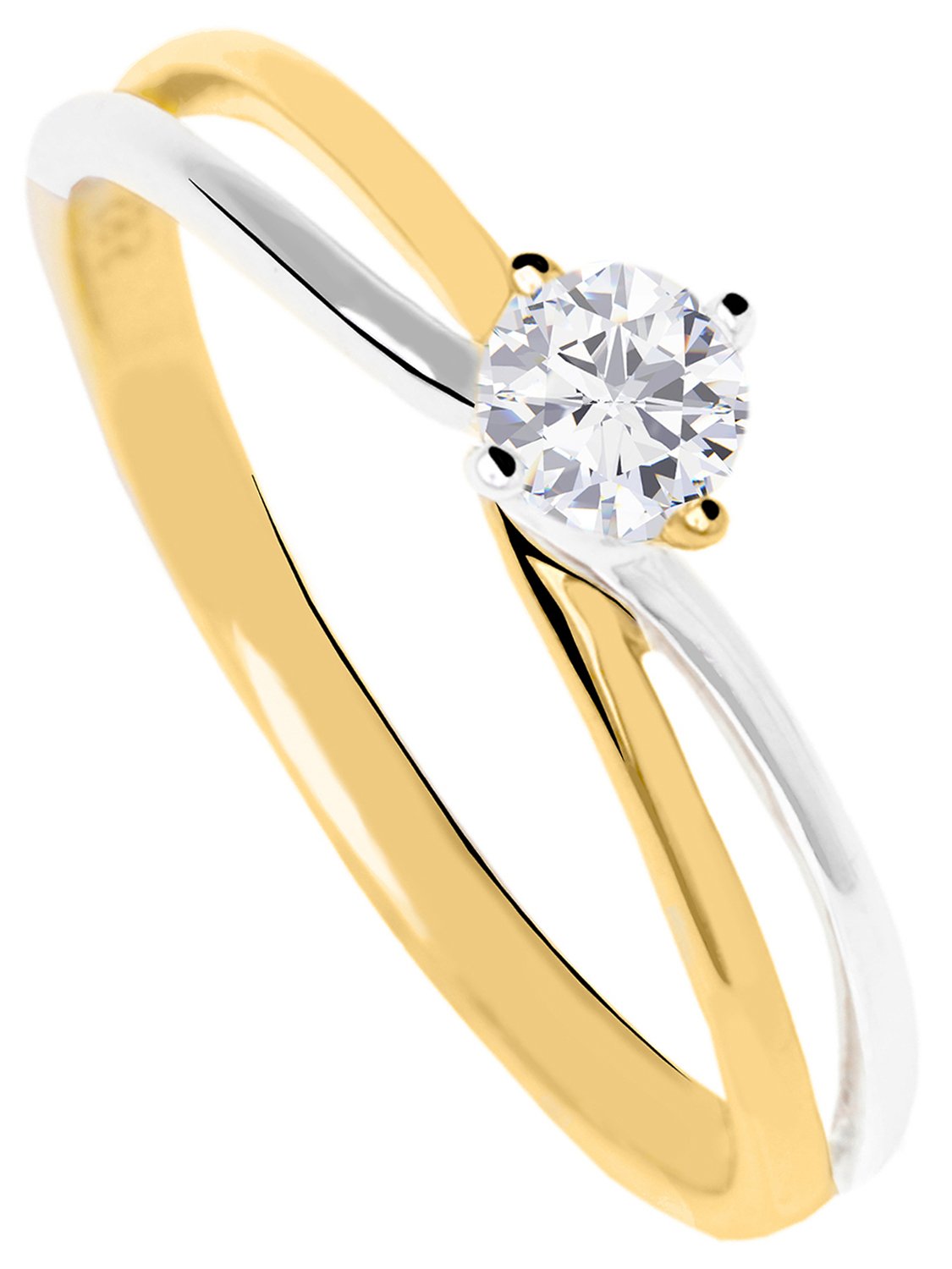 Verlobungsring aus echtem Gelbgold & Weißgold mit Diamant - Lambada | Produktansicht