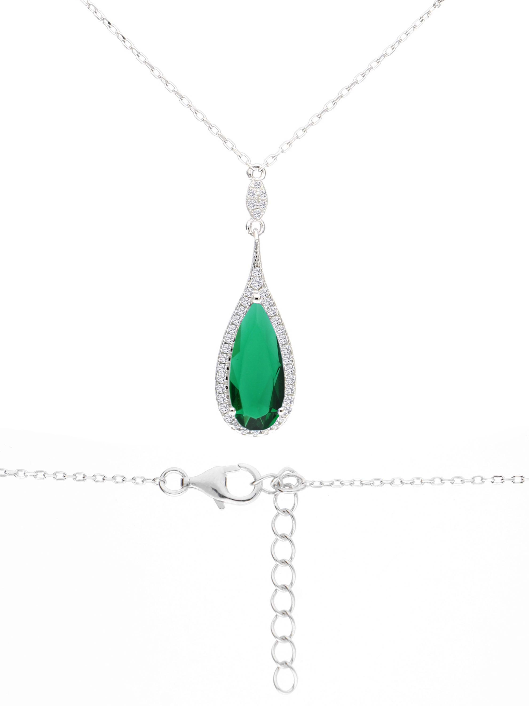 Halskette mit Anhänger aus echtem Sterlingsilber mit grünen Zirkonia - Nadine | Detailansicht mit Verschluss