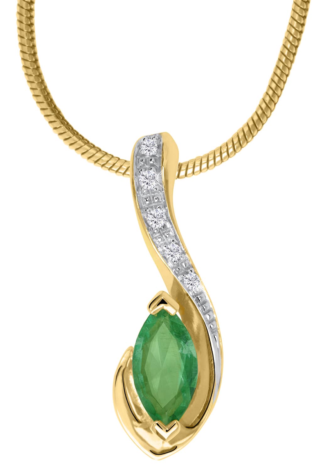 Damenanhänger aus echtem Gelbgold mit Diamant & Smaragd Edelsteinen - Eunundi | Detailansicht