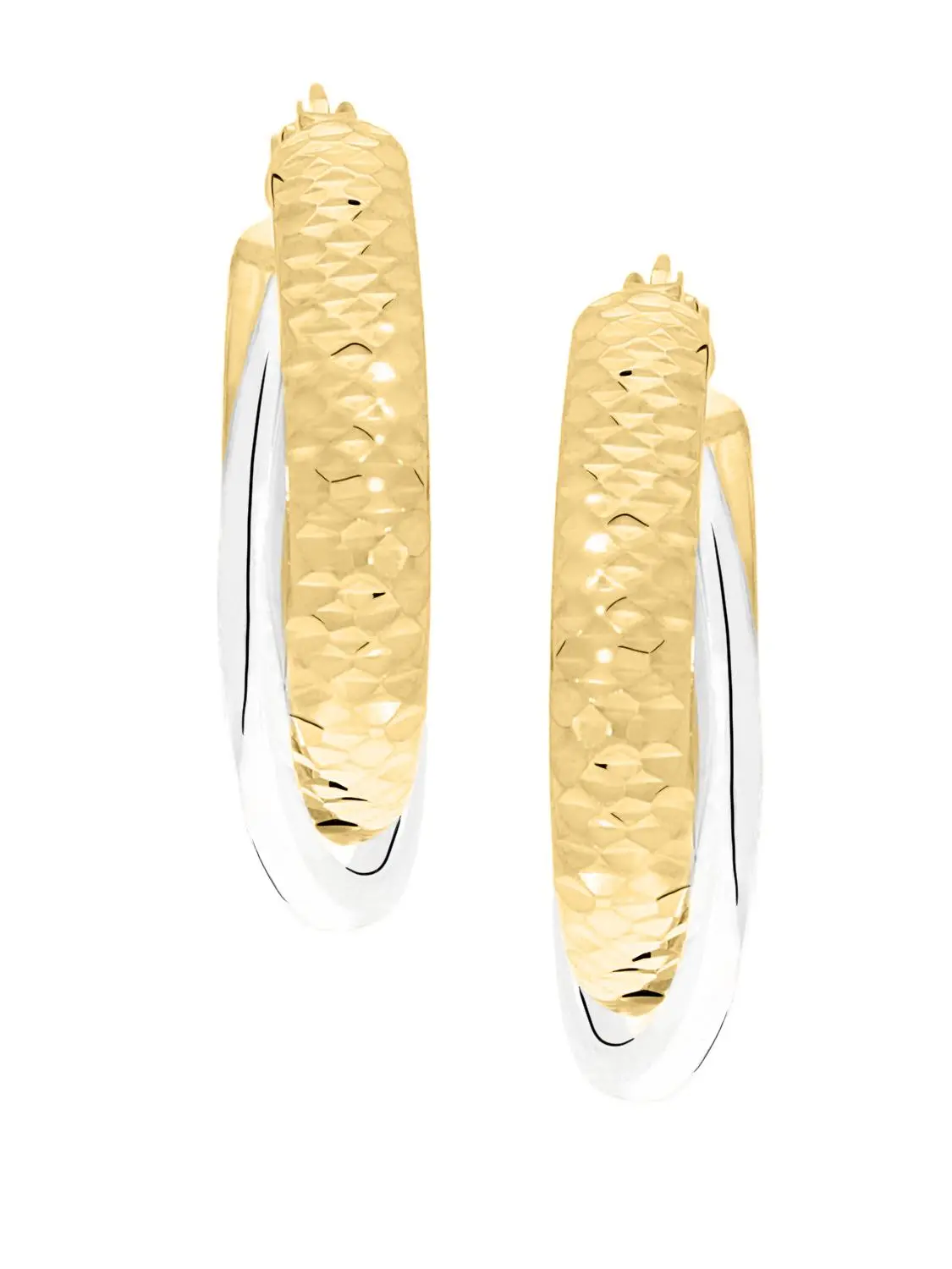 Damencreolan aus echtem Gelbgold & Weißgold mit Diamantierung - Juliana | Produktansicht Damencreolan aus echtem Gelbgold & Weißgold mit Diamantierung - Juliana | Produktansicht