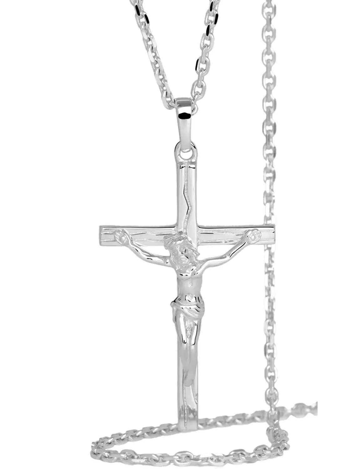 Kreuzanhänger für Damen aus echtem Sterlingsilber mit Zirkonia - Monaco | Kettenansicht