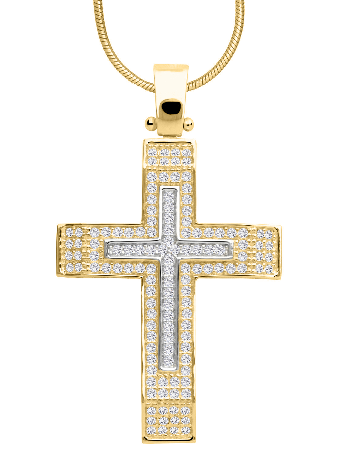 Kreuzanhänger für Damen & Herren aus echtem Gelbgold & Weißgold mit Zirkonia - Bliff  | Detailansicht