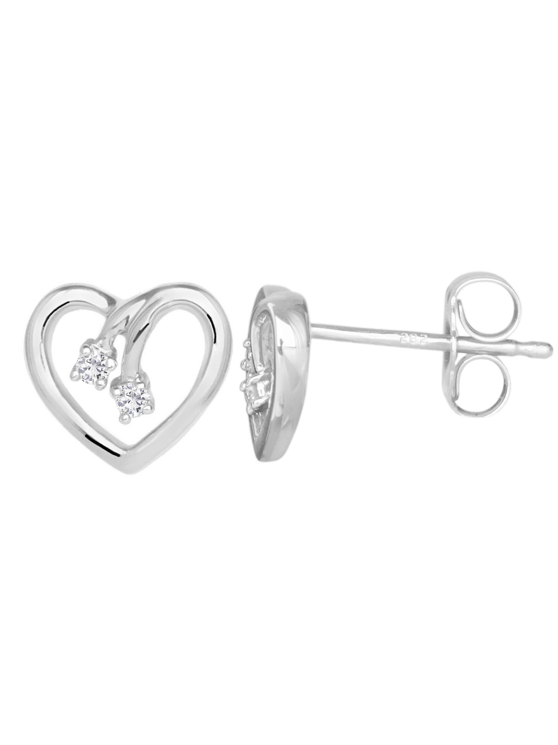 Damenohrringe aus echtem Weißgold mit Diamant - Heartbeater | Seitenansicht