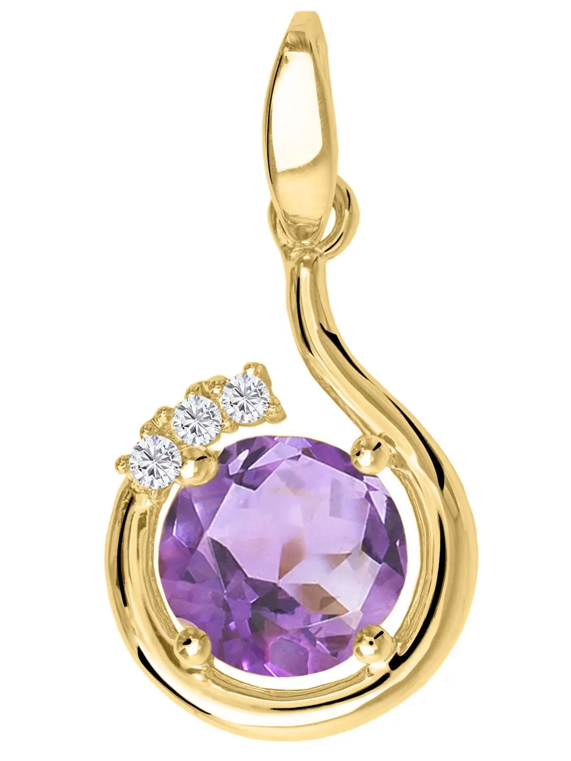Damenanhänger aus echtem Gelbgold mit weißen Zirkonia & Amethyst Edelstein - Sala | Produktansicht