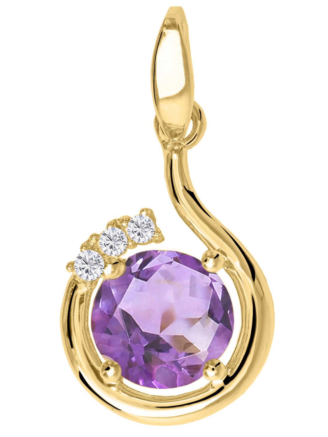 Damenanhänger aus echtem Gelbgold mit weißen Zirkonia & Amethyst Edelstein - Sala | Produktansicht