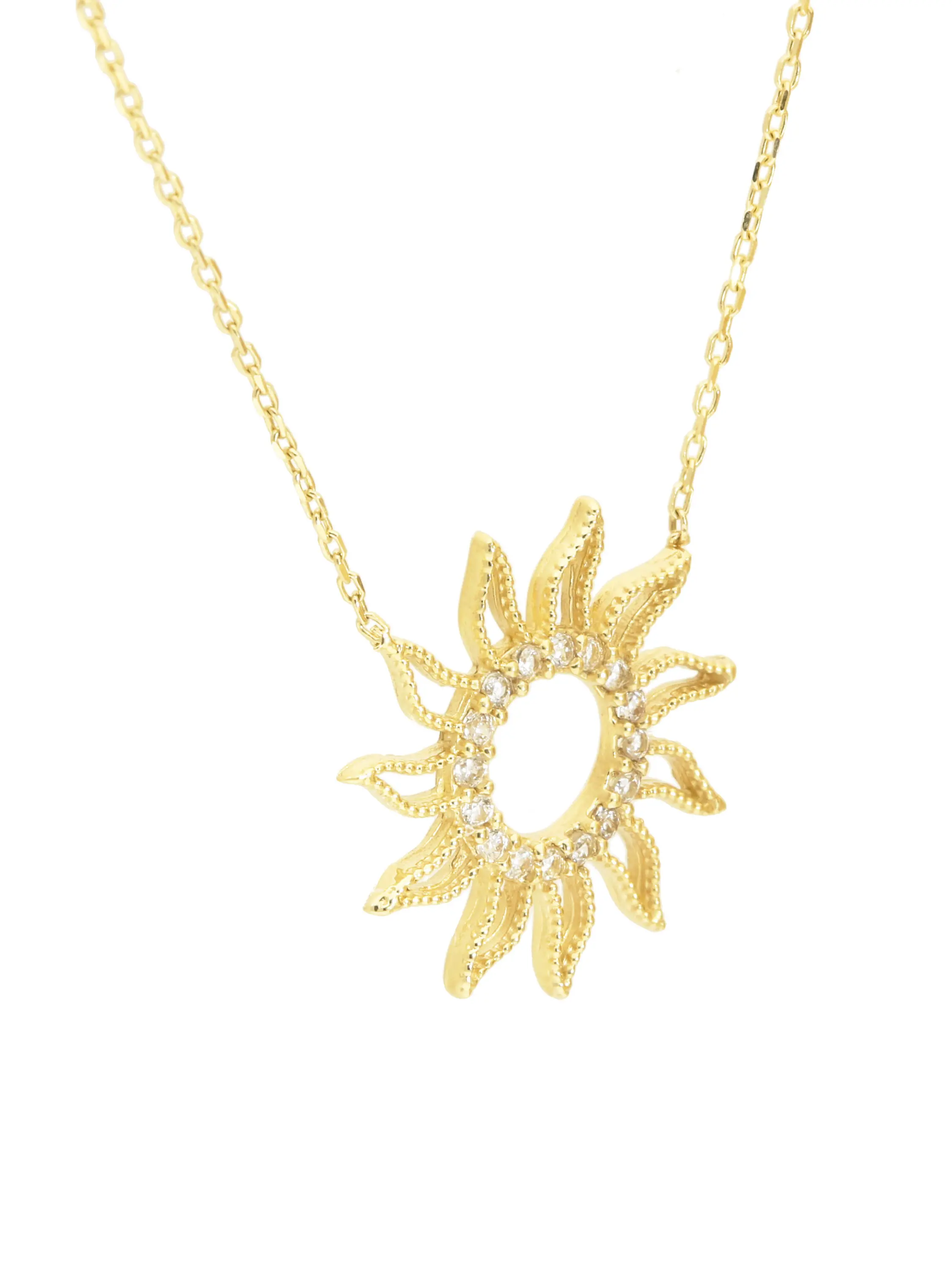 Halskette mit Anhänger aus echtem Gelbgold mit weißen Zirkonia - Twinkle | Seitenansicht