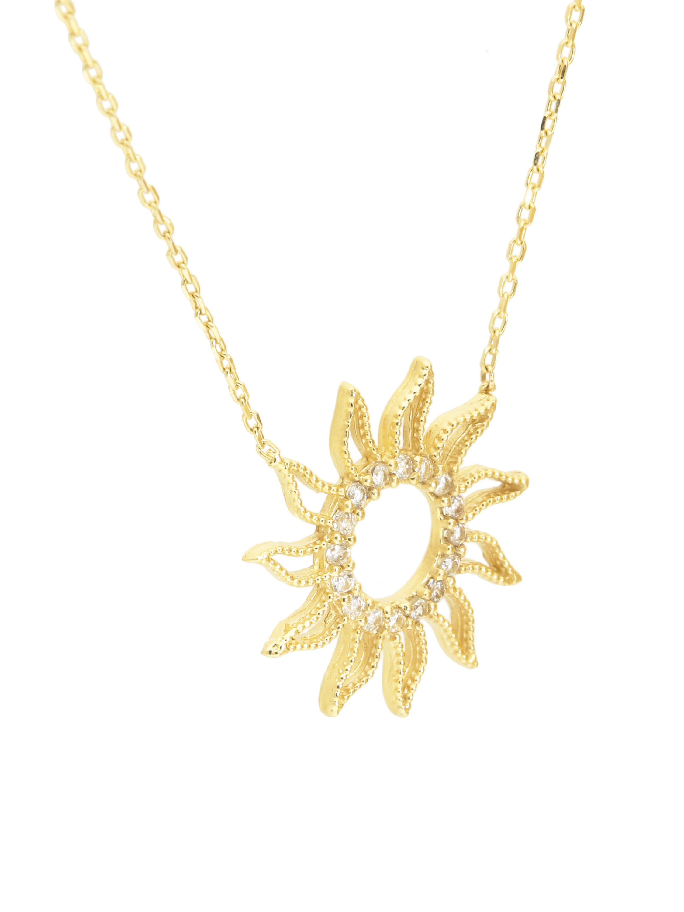 Halskette mit Anhänger aus echtem Gelbgold mit weißen Zirkonia - Twinkle | Seitenansicht
